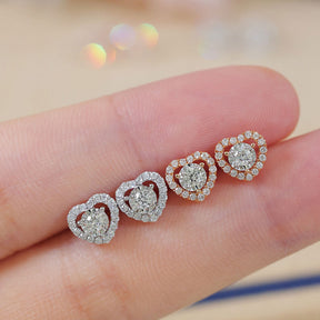 Tiny Diamond Stud White Gold Earring Array on Model's Finger | Saratti | Custom High and Fine Jewelry