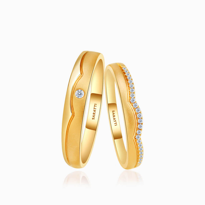 Yellow Gold Half Eternity Diamond Band Wedding Set | Saratti