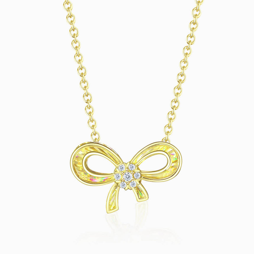 Yellow Gold Ribbon Design 18K Gold Diamond Drop Necklace | Saratti