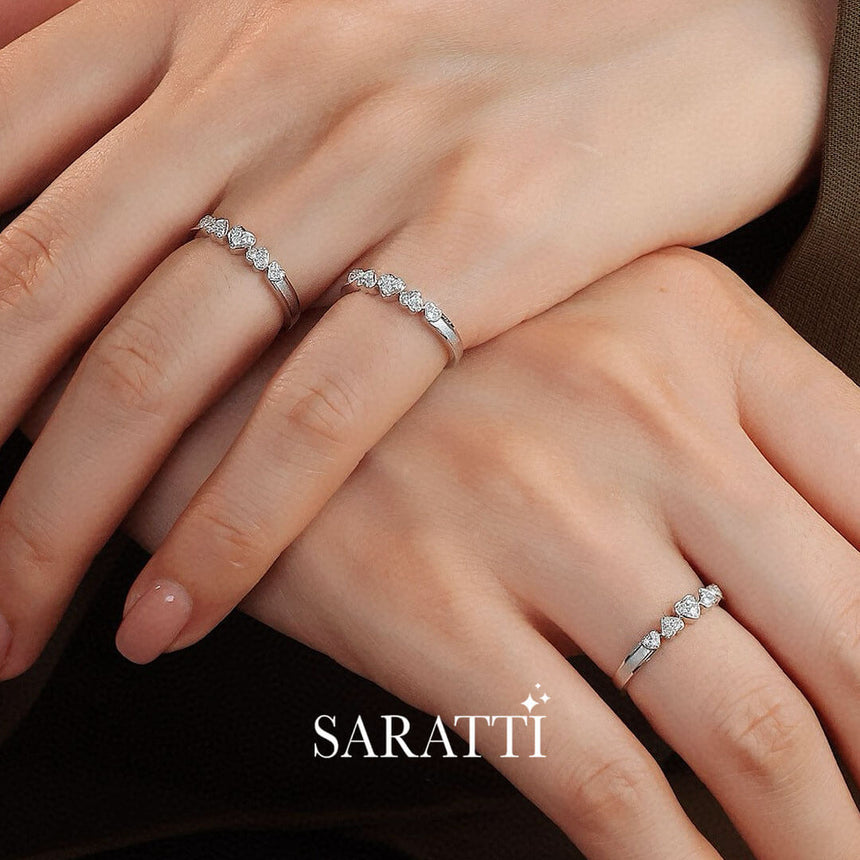 Natural Diamond Five Heart Diamond Eternity Wedding Bands in 18K Gold | Saratti