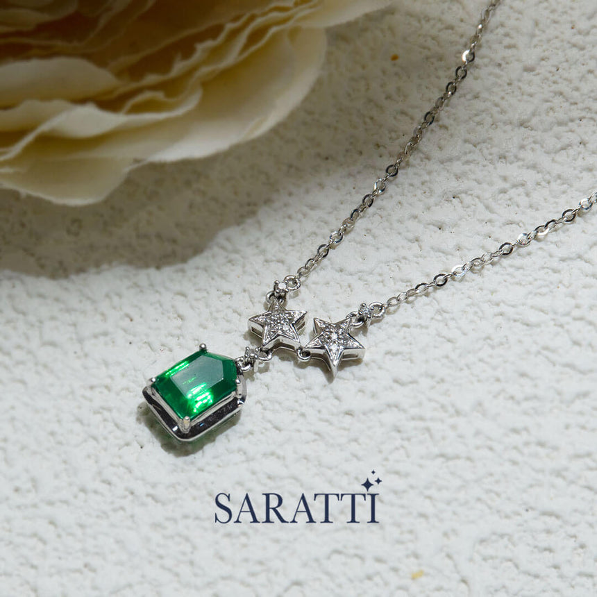 Diamond Stars of the Esprit de Nature Emerald and Diamond Pendant | Saratti Fine Jewelry
