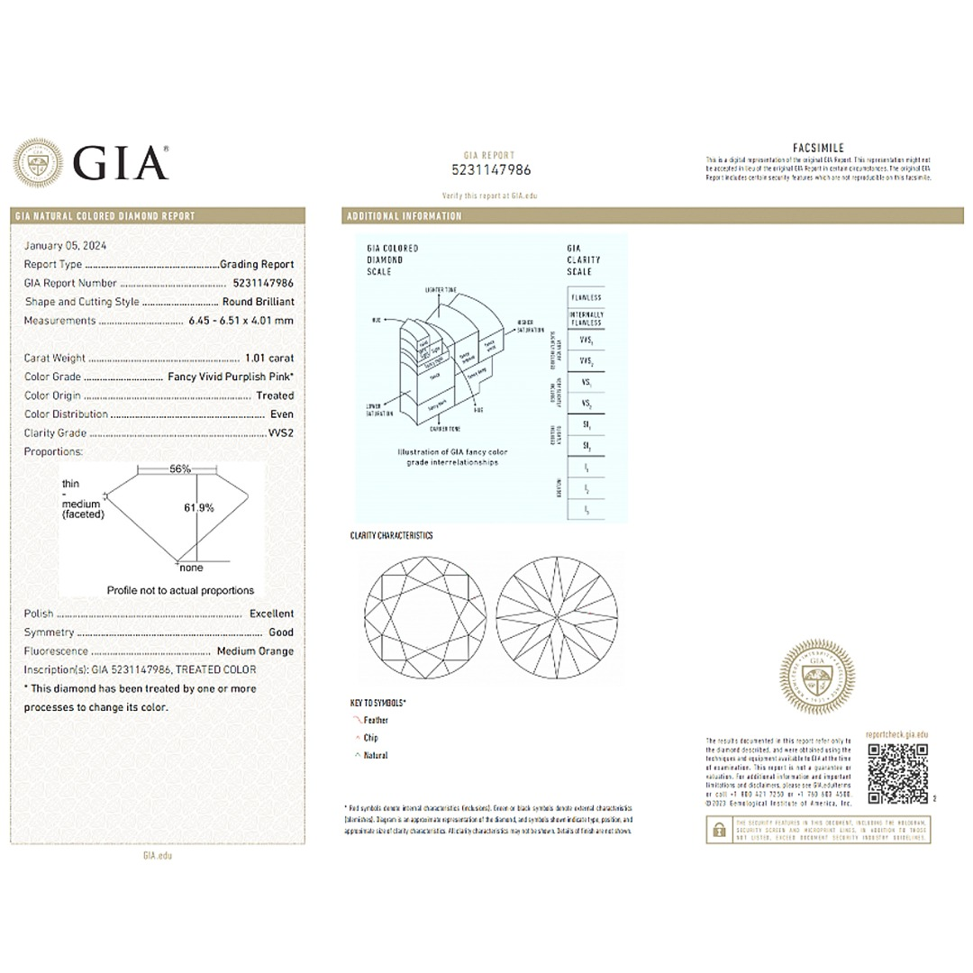 GIA Certificate For Fancy Rose Pink Diamond | Treated | Saratti Jewelry