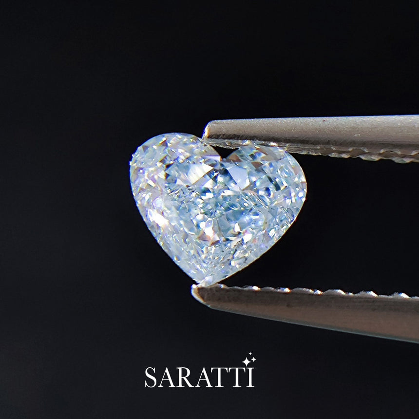 Natural 0.695 carat Light Blue diamond heart cut top view | SARATTI