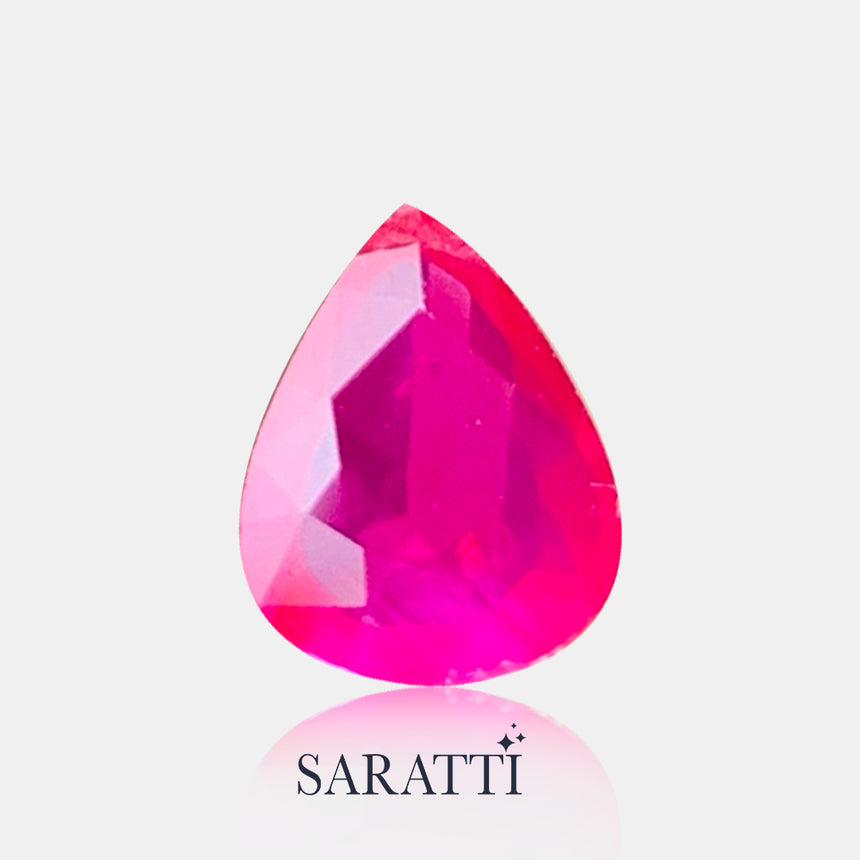 Natural 1.02 carat pear ruby intense red tone top view | SARATTI