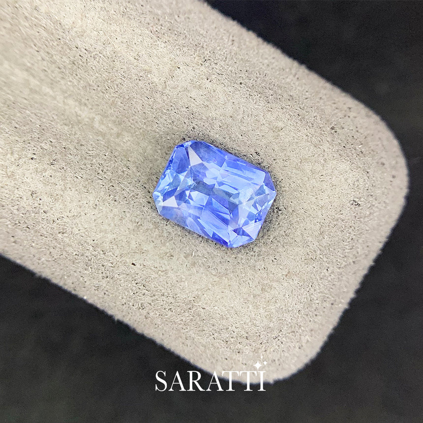 Natural 1.53 carat cushion sapphire blue tone top view | SARATTI