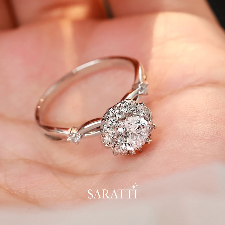 Diamond Ring with Diamond Accents in 18K White Gold | Saratti