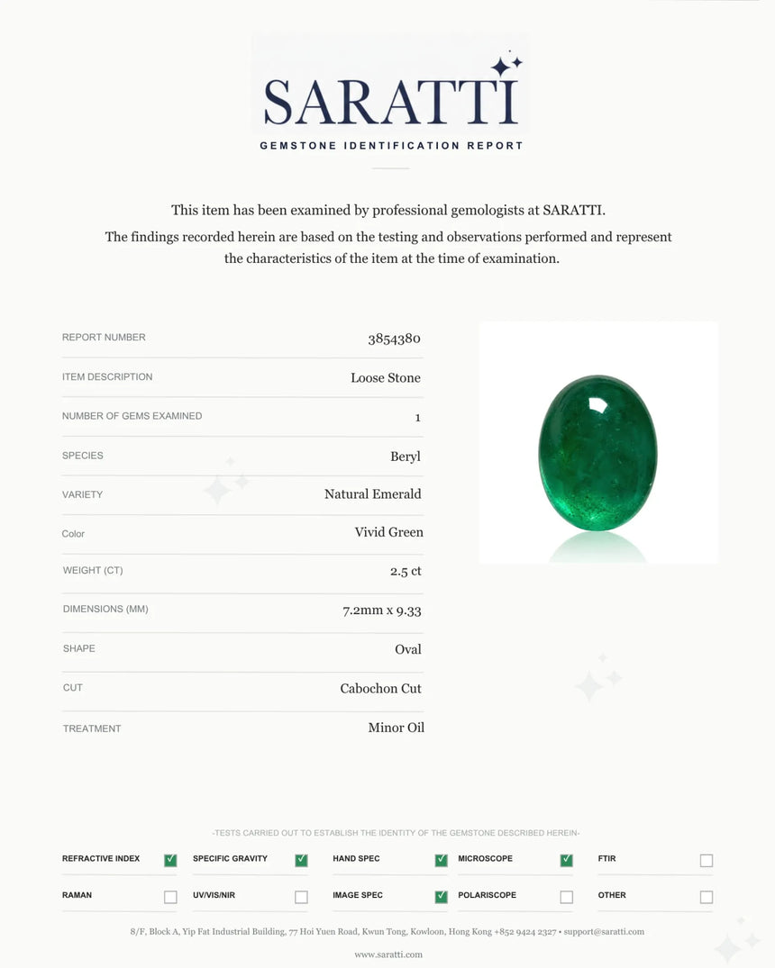 Natural Emerald oval cabochon measuring 7.2 by 9.33 millimetres - SARATTI