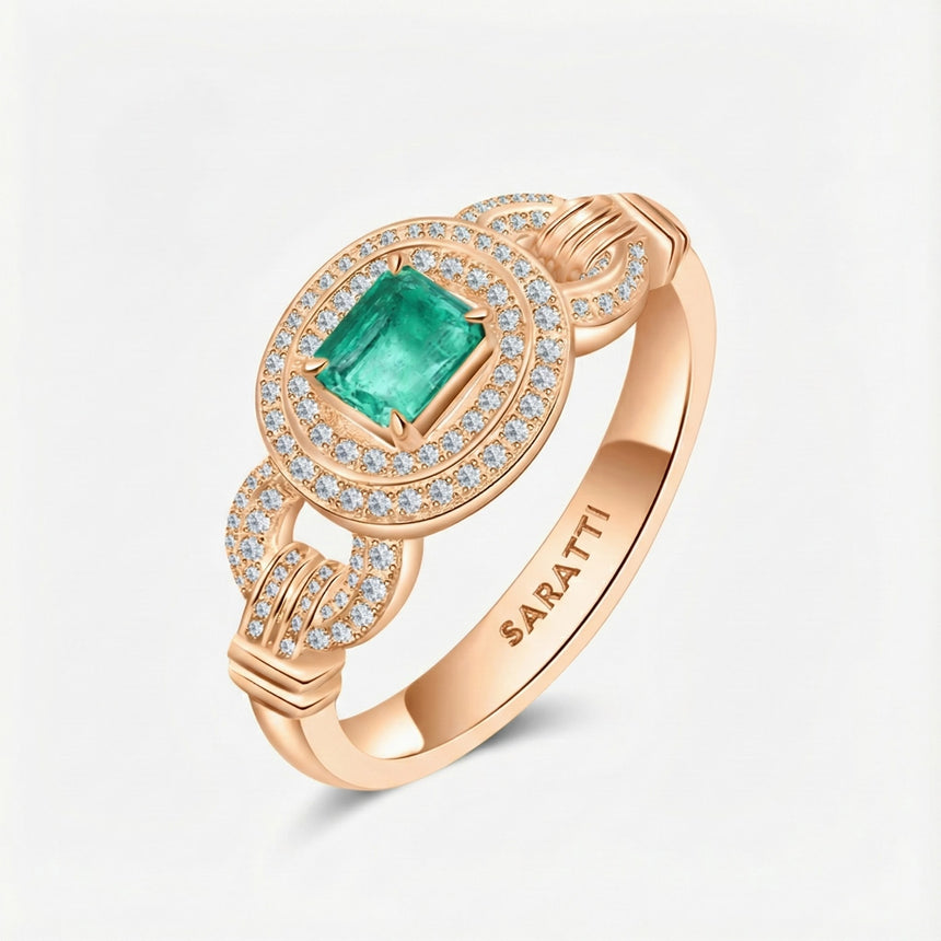 Natural Emerald ring in 18K Rose Gold with Natural Diamonds - SARATTi