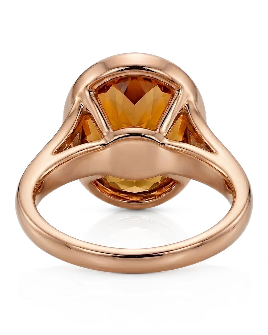 Natural Imperial Topaz bezel ring with open split shank rose gold | SARATTI