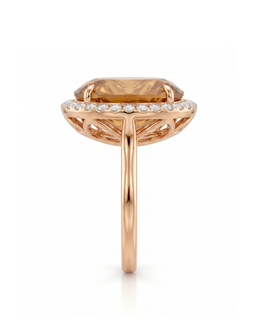Natural Imperial Topaz halo ring 13.40ct top view rose gold | SARATTI