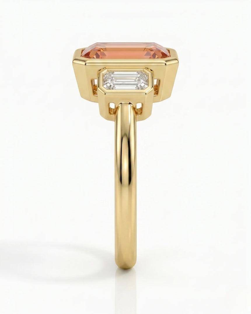 Natural Imperial Topaz setting-only design with diamond sides in yellow gold - SARATTI