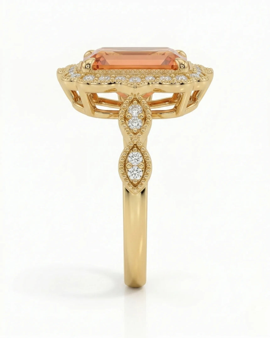 Natural Imperial Topaz setting-only design with lace diamond halo | SARATTI