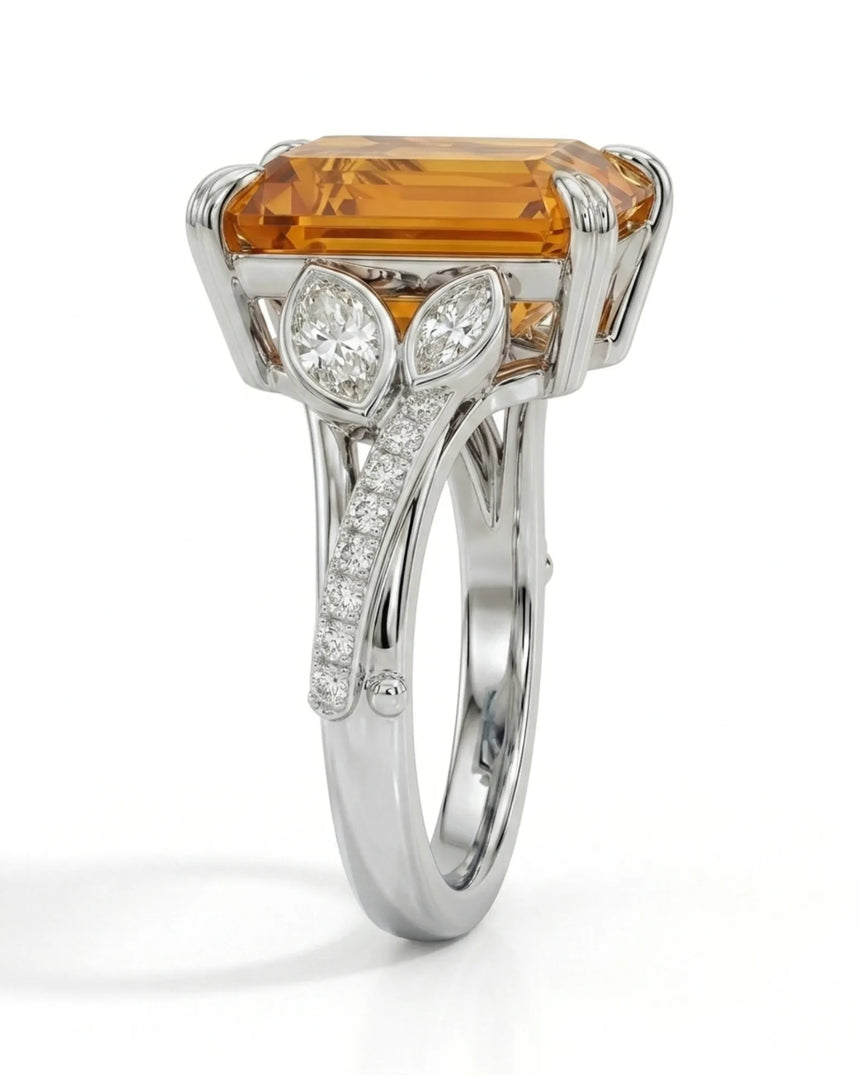 Natural Imperial Topaz setting-only design with marquise diamonds in 18K white gold | SARATTI