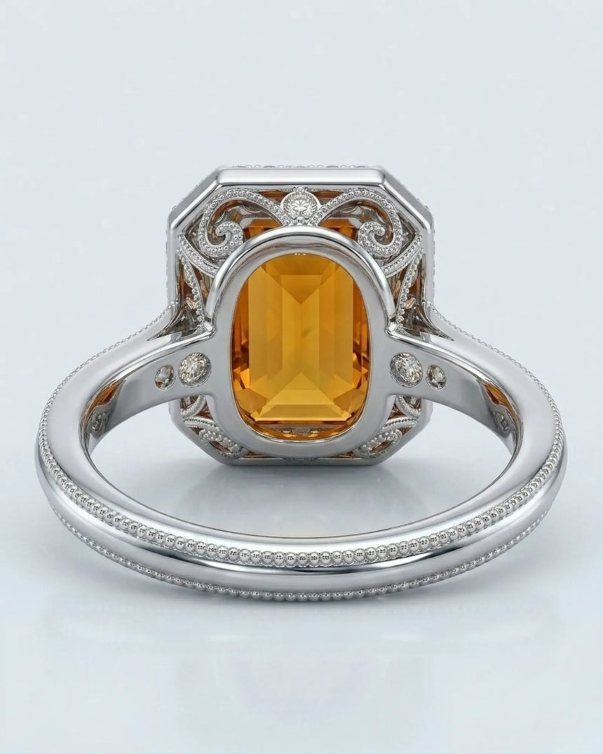 Natural Imperial Topaz setting with orange sapphires and diamonds in platinum | SARATTI