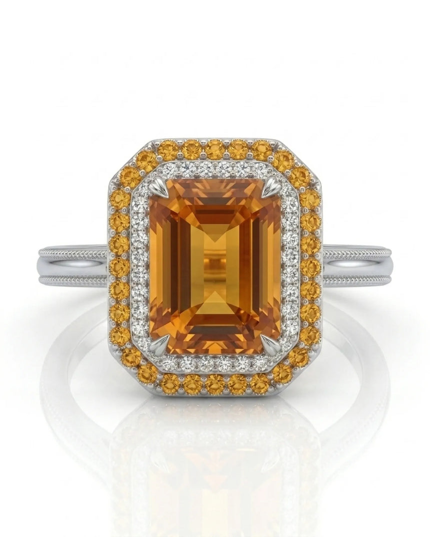 Natural Imperial Topaz setting with orange sapphires and diamonds white gold -- SARATTI