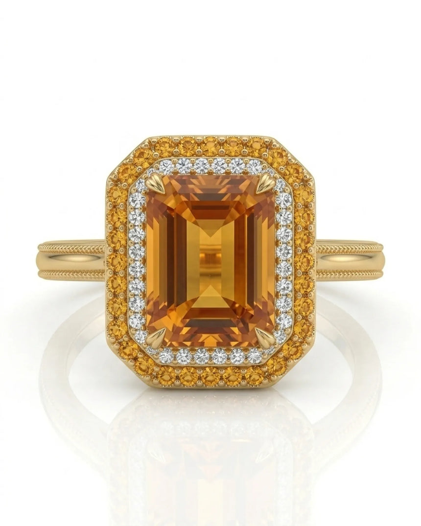 Natural Imperial Topaz setting with orange sapphires and diamonds yellow gold -- SARATTI