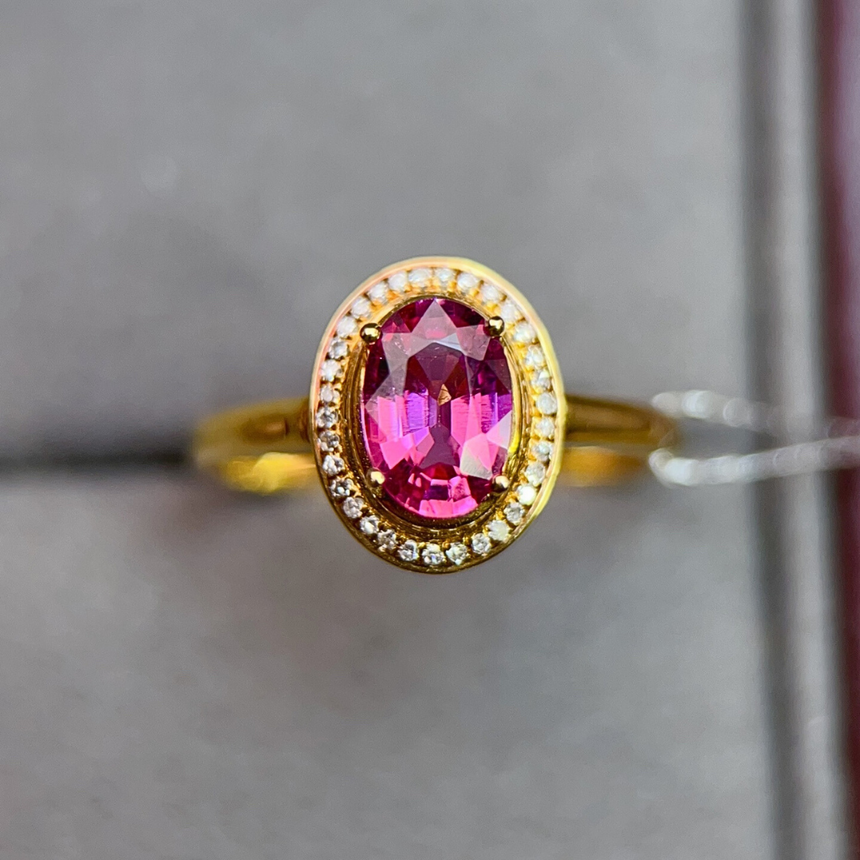 Natural Pink Tourmaline Diamond Halo Ring | SARATTI