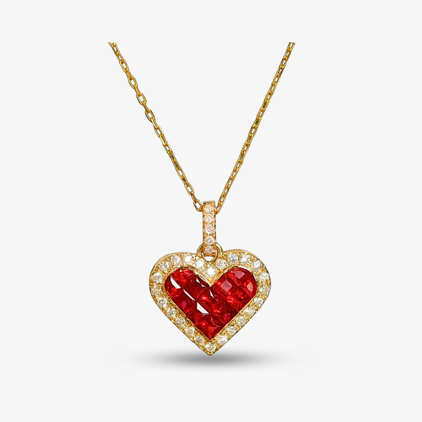 The Ruby Mosaic Heart - Ruby and Diamond Necklace - Saratti Jewelry