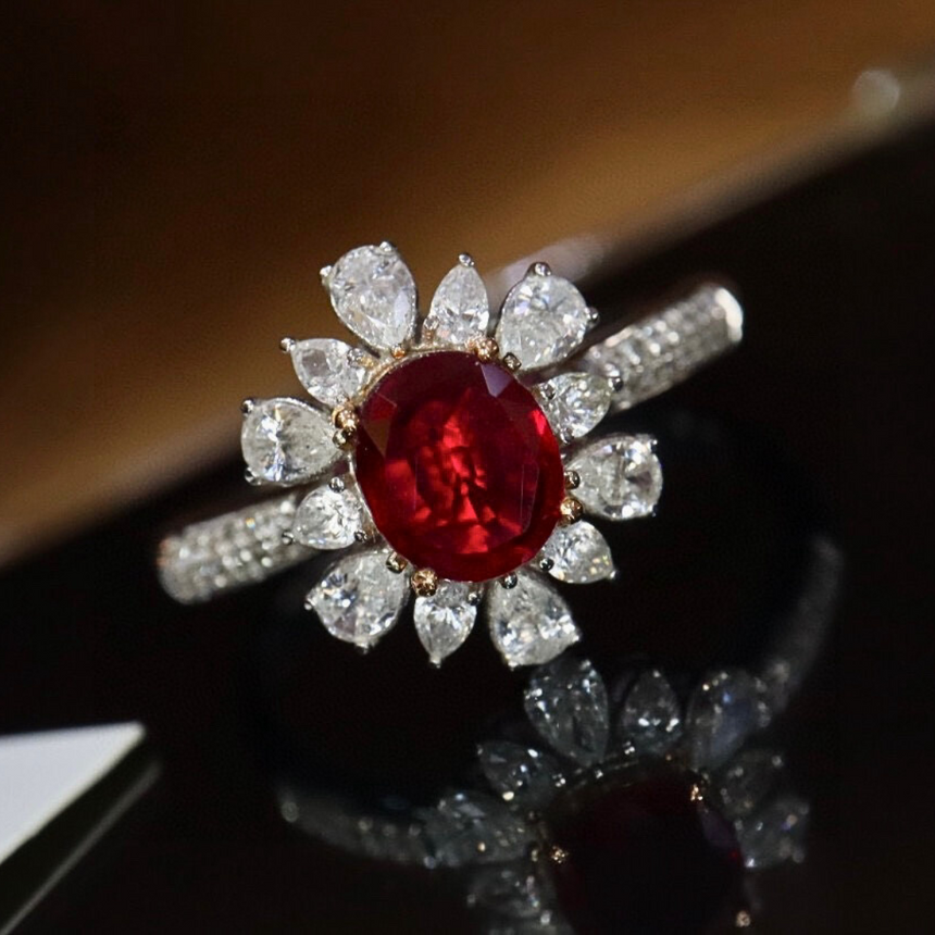Natural Ruby and Diamond Floral Ring | SARATTI