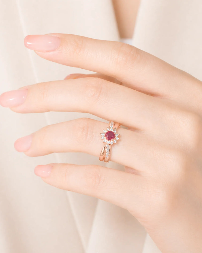 Natural Ruby and Diamond Ring in 18K Rose Gold | SARATTI