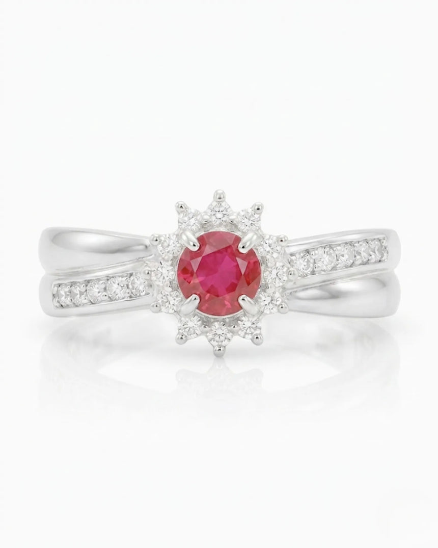 Natural Ruby and Diamond Statement Ring in 18K White Gold | SARATTI