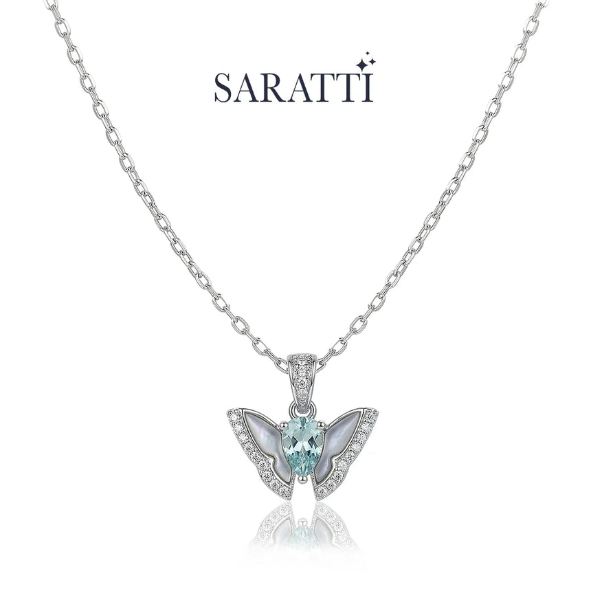 Natural aquamarine necklace with wing-inspired pendant design | SARATTI
