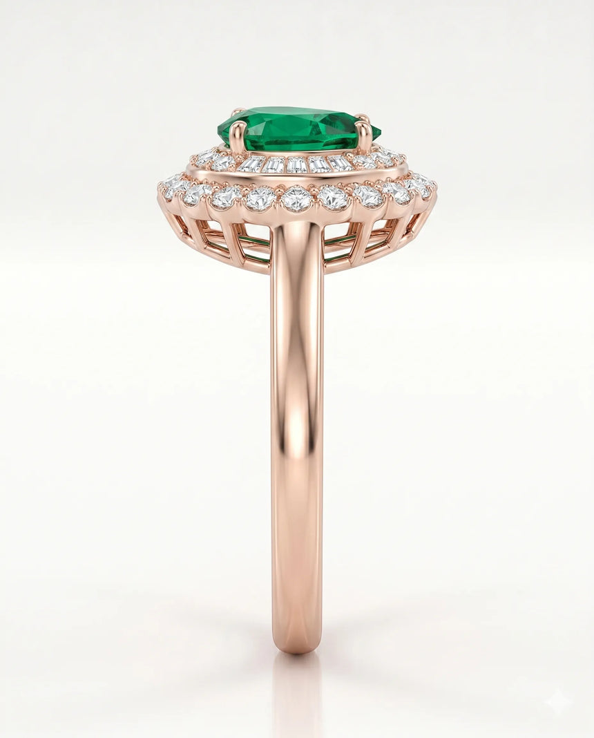Natural emerald statement ring in 18K rose gold | SARATTI