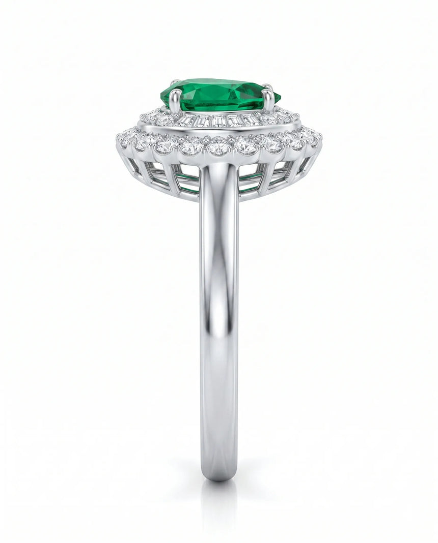Natural emerald statement ring in 18K white gold | SARATTI