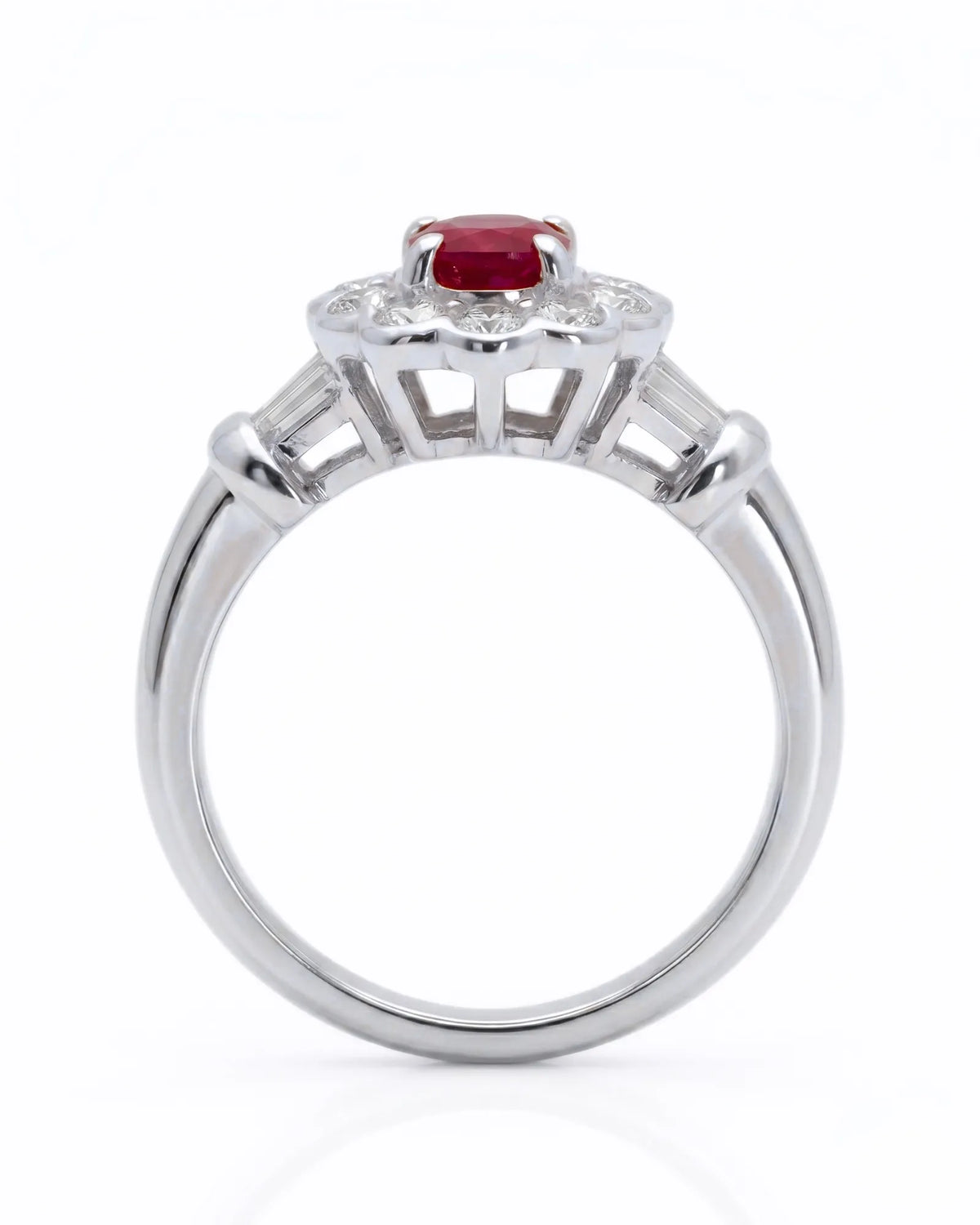 Natural oval ruby ring with brilliant diamonds and durable platinum setting | SARATTI