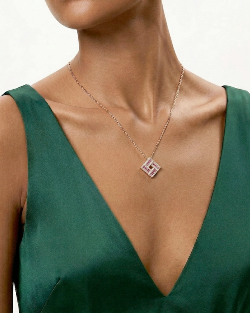 Natural pink sapphire statement pendant necklace luxury gift | SARATTI