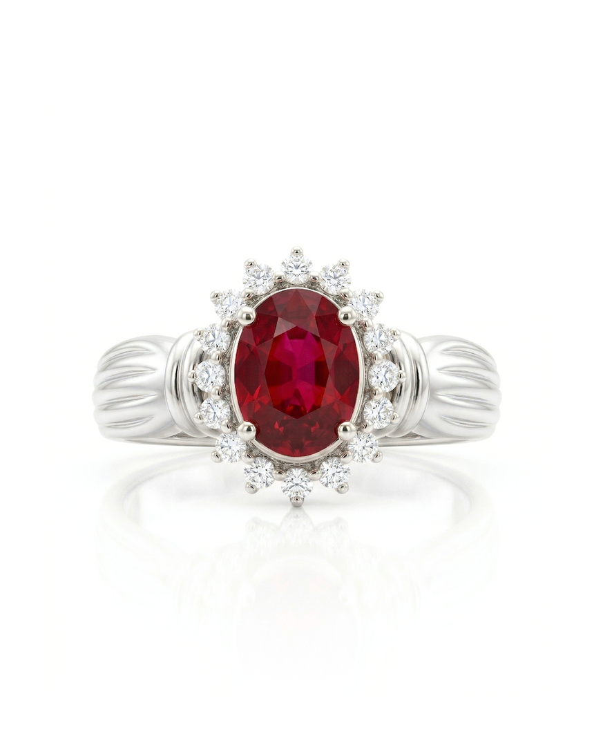 Natural ruby halo ring oval 1.2 carat red ruby diamond halo vintage style ring platinum triple contour band fine jewelry | SARATTI