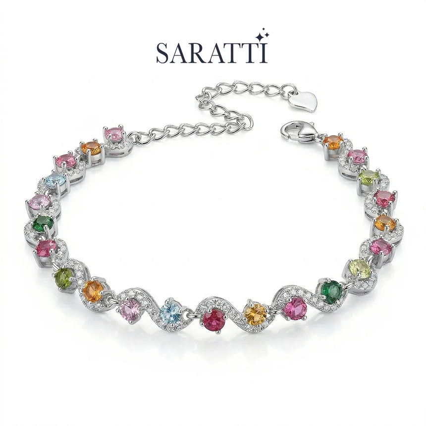 Natural tourmaline wave-link bracelet close-up detail | SARATTI