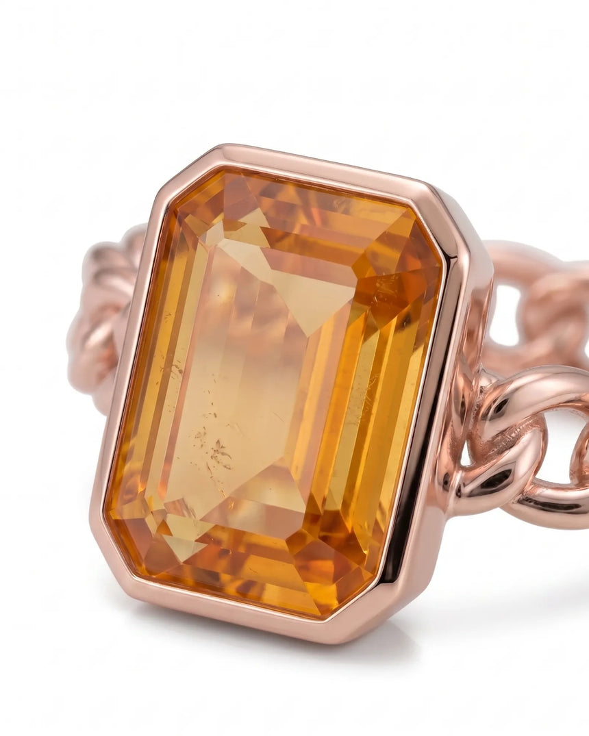 Orange sapphire statement ring with Cuban link band for gifts in 18K rose gold - SARATTI