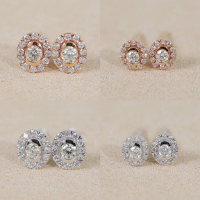 Solid 18 K Gold Set of Oval Diamond Earrings  | Saratti | Custom High and Fine Jewelry 