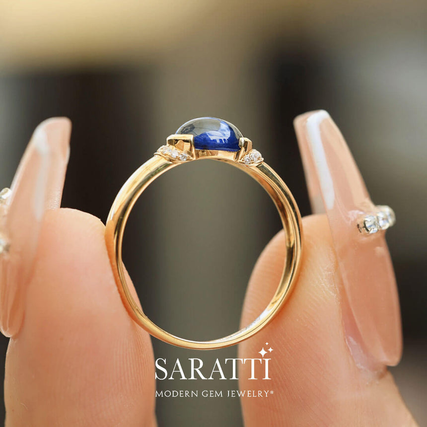 Tension Set Royal Oval Blue Sapphire Gold Ring | Modern Gem Jewelry | Saratti