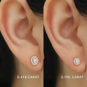 Model Wearing Stunning Oval Diamond Stud Earrings  | Saratti | Custom High and Fine Jewelry 
