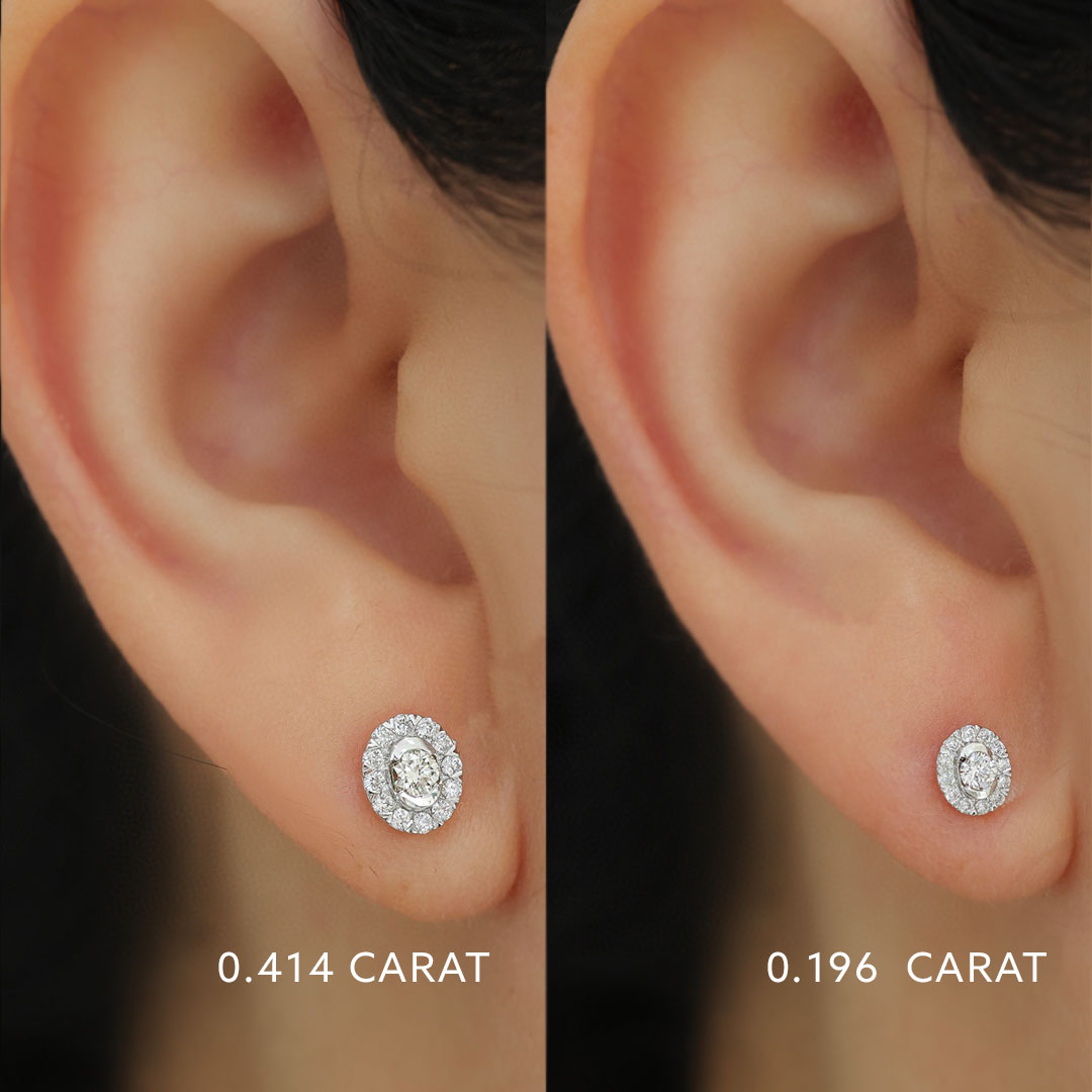 Semi Bezel Set Oval Diamond Stud Earrings on Model  | Saratti | Custom High and Fine Jewelry 