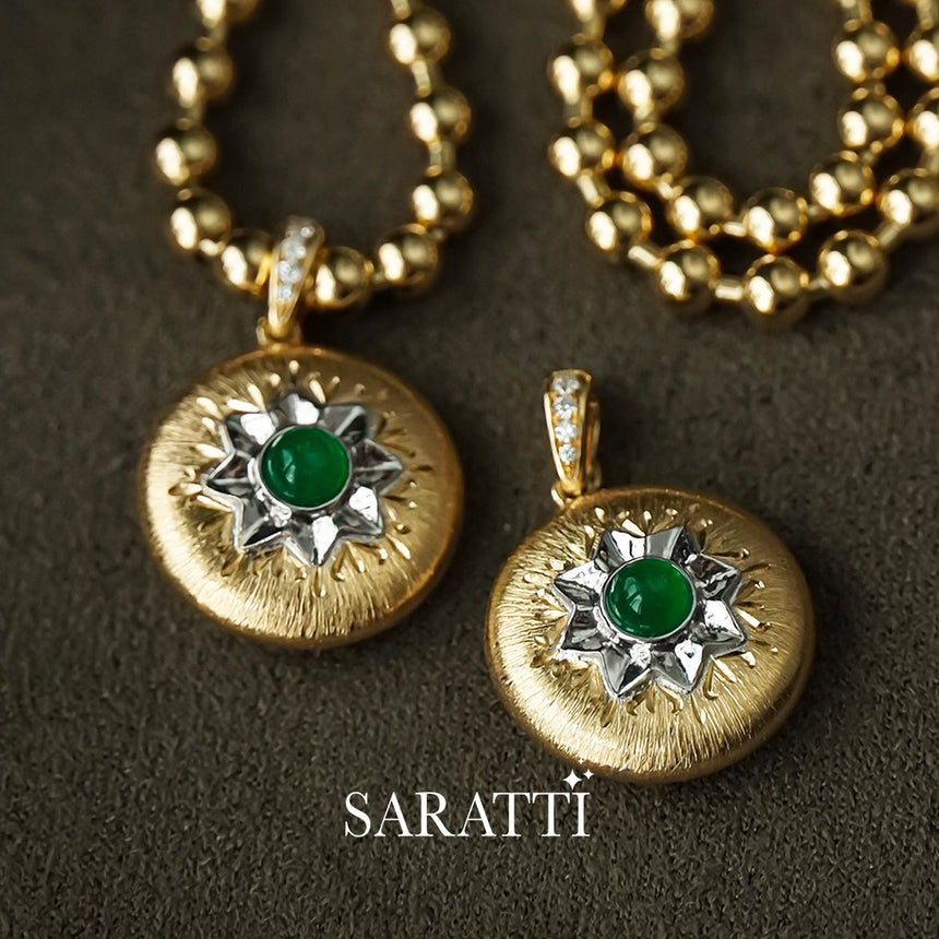 Suncrest Pendant Natural Emerald Necklace in Two Tone