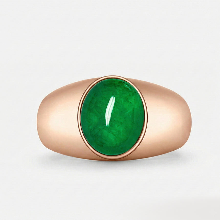 Mens emerald ring oval cabochon luxury jewelry in 18K rose gold | SARATTI