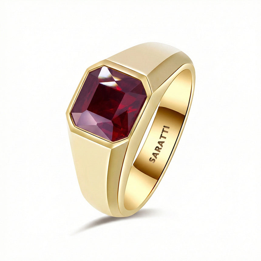 Red Garnet Men's Ring in Yellow Gold