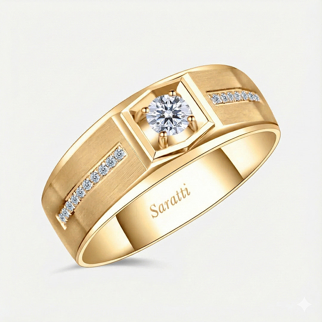 Animus Meraki diamond ring for men luxury statement design in 18K yellow gold | SARATTI