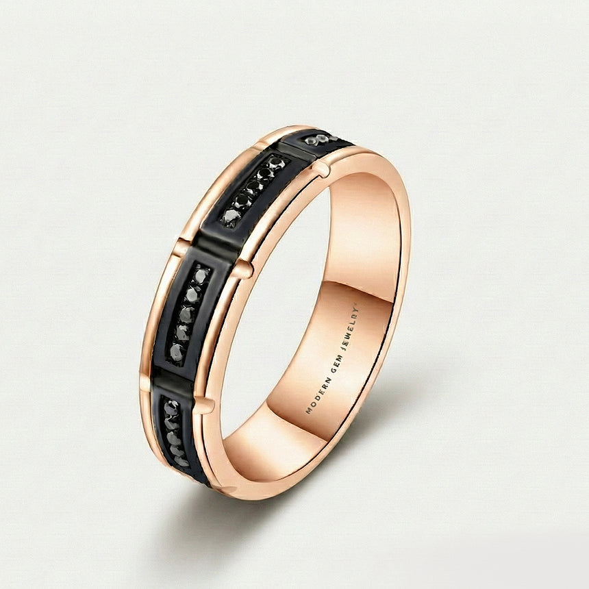 Black Diamond 4mm mens wedding band luxury jewelry in 18K rose gold | SARATTI