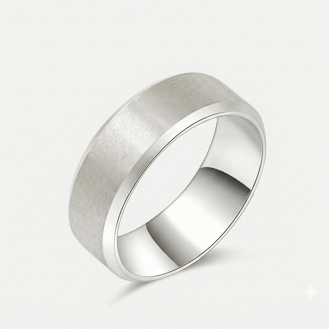 8mm mens wedding band minimalist luxury ring in 18K white gold | SARATTI