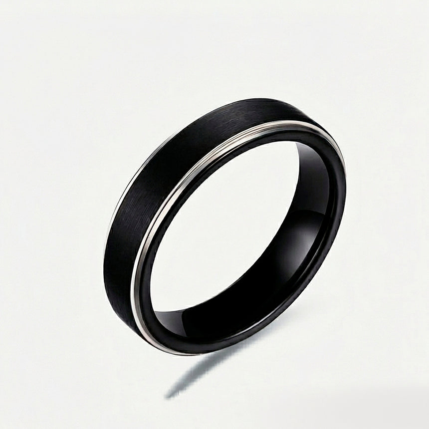 Two Tone Men's Wedding Band in Black and Yellow Gold