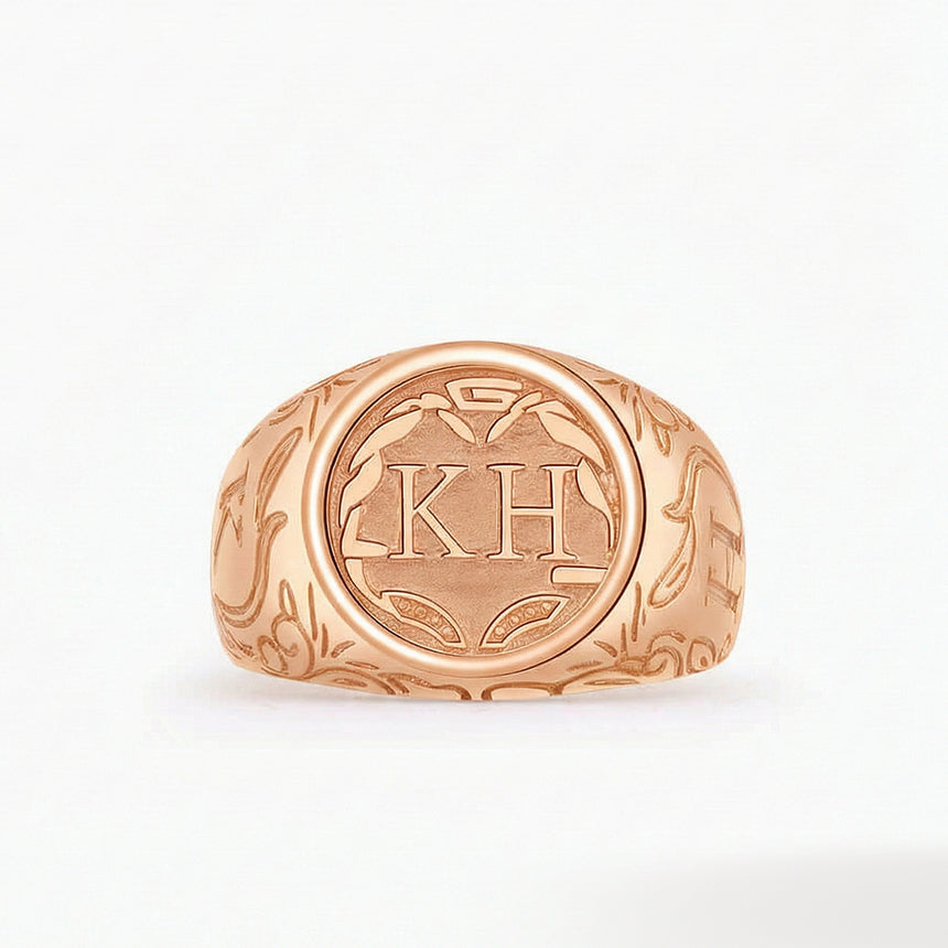 Mens initial ring personalized luxury jewelry in 18K rose gold | SARATTI