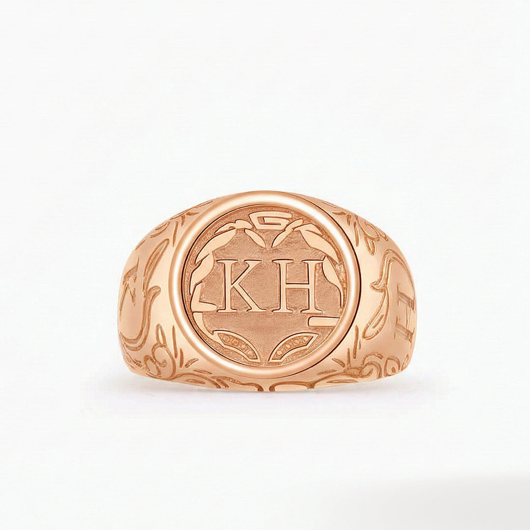 Mens initial ring personalized luxury jewelry in 18K rose gold | SARATTI
