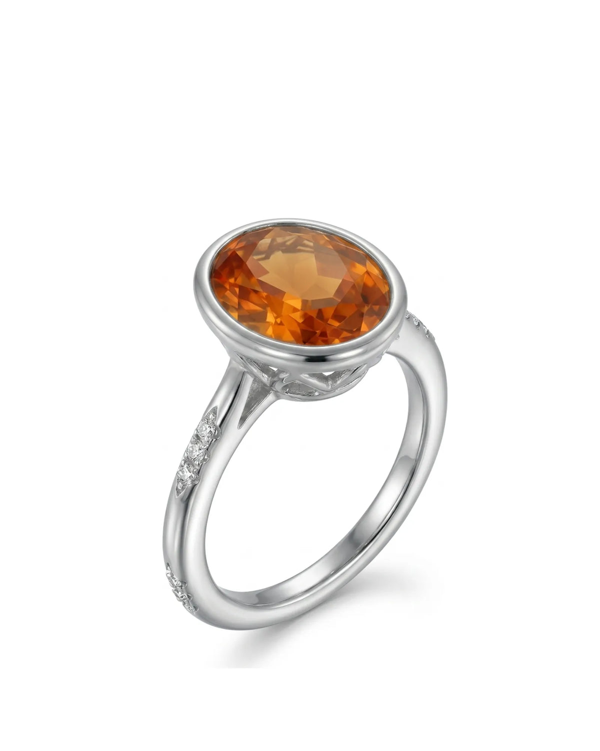 Oval Imperial Topaz bezel setting ring in white gold | SARATTI