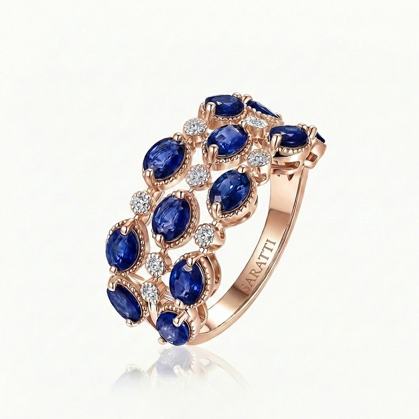 Multi row sapphire diamond ring rose gold finish | SARATTI