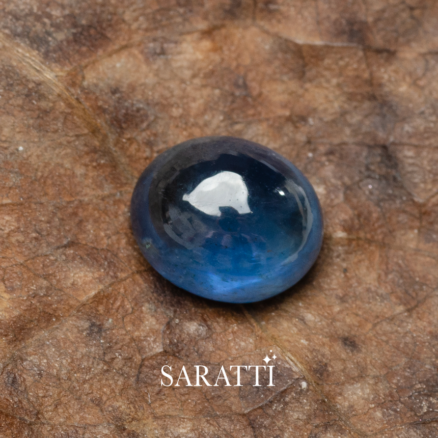 Oval cabochon sapphire gemstone with polished dome finish | SARATTI