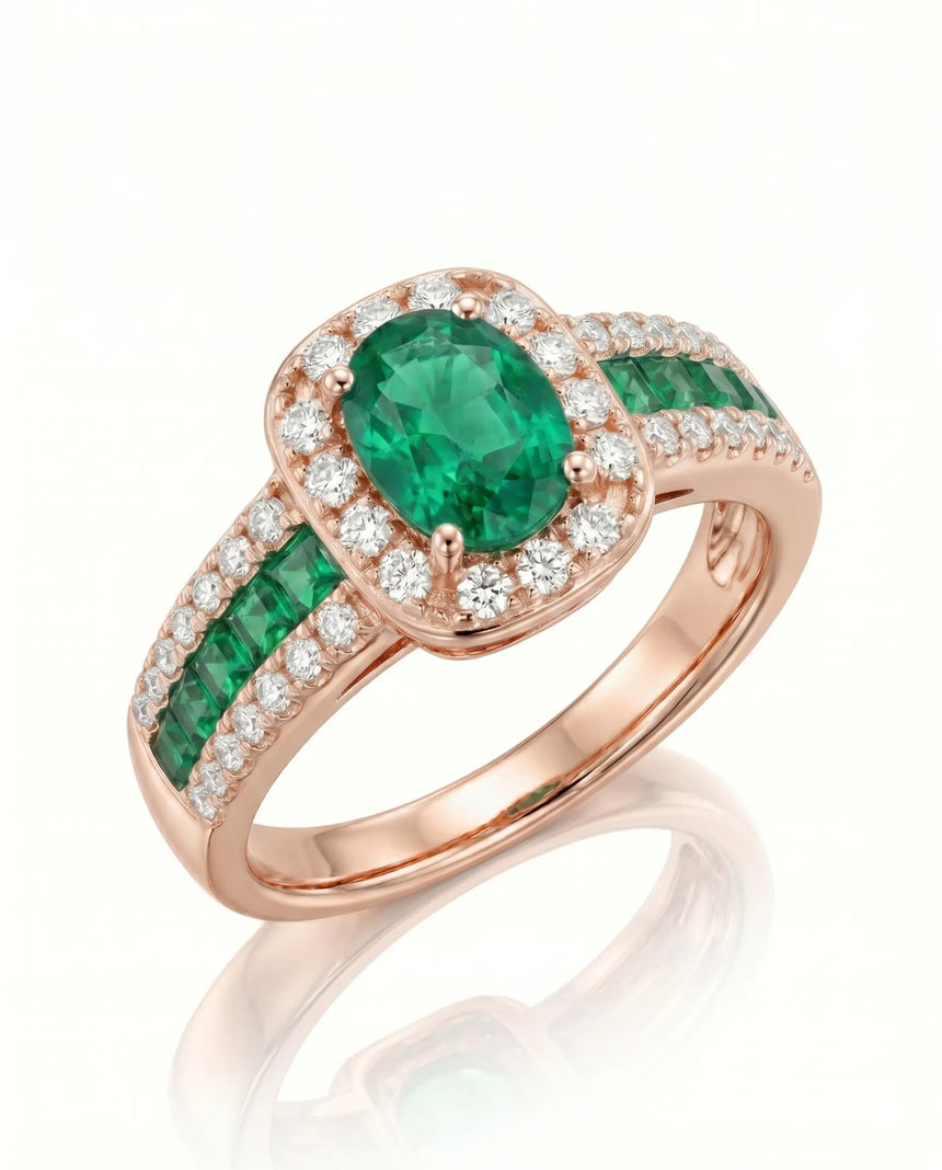 Oval natural emerald promise ring in 18K rose gold | SARATTI